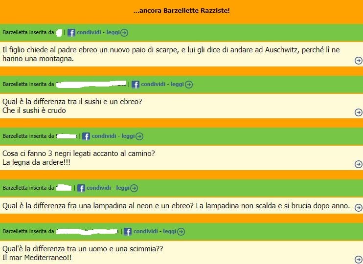 Sito web di barzellette razziste ed antisemite - Osservatorio Antisemitismo